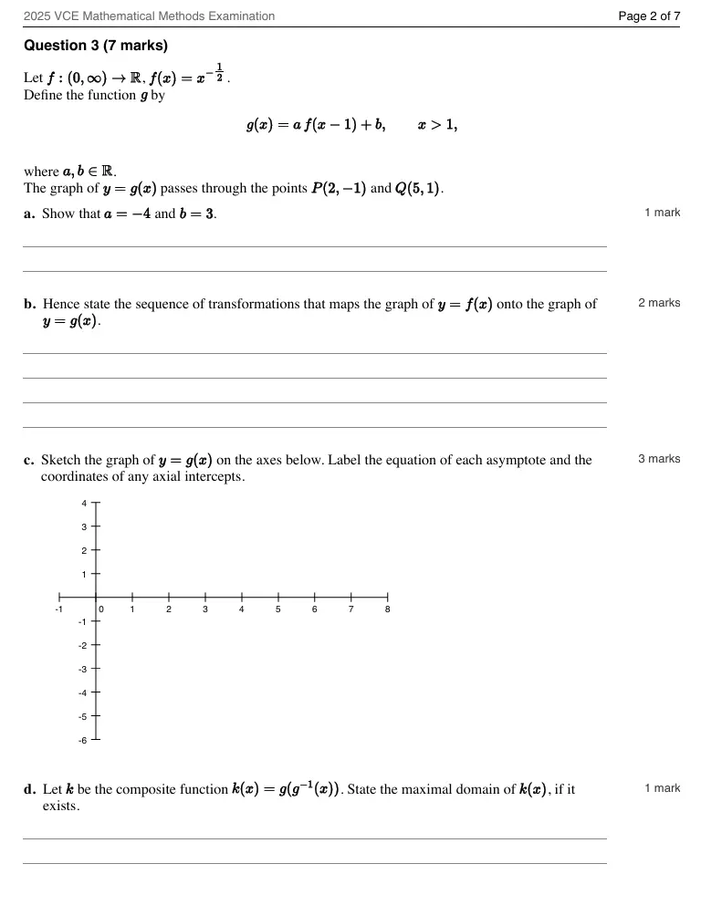 Mathematical Methods Examination 1